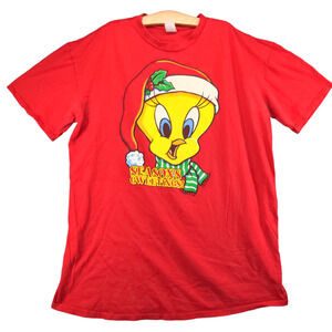 Vintage Looney Tunes Tweety Seasons Greetings T-Shirt Mens 2X Red Christmas